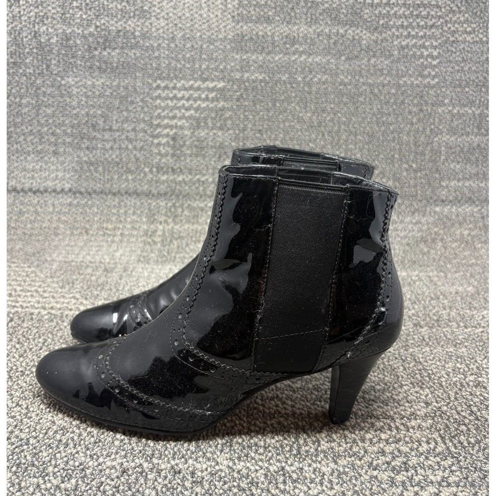 Cole Haan Women's 7B Black Patent Leather Chelsea Ankle Boots Wingtip Heels - Picture 2 of 11